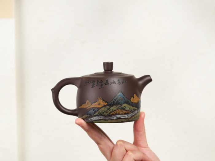 chinese teapot and cups with vibrant colors 3