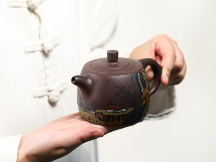 chinese teapot and cups with vibrant colors 4